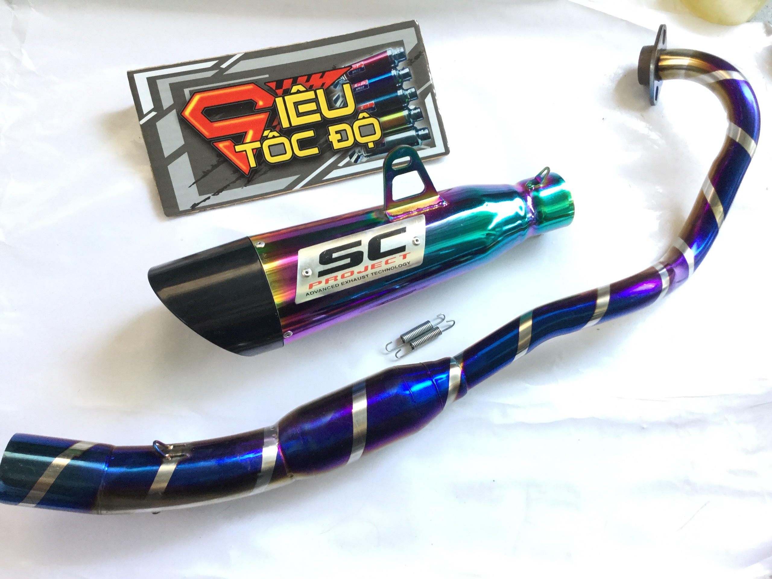 Combo pô sc xéo 7 màu bao gồm cả cổ pô bầu hơi titan độ cho xe exciter 150.............