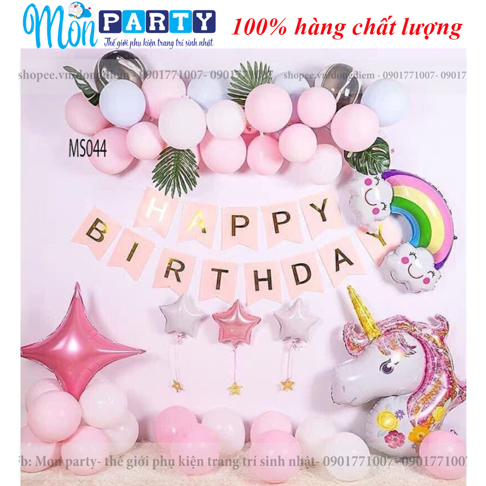 Set bóng trang trí sinh nhật ngựa pony, kì lân cho bé gái, set bóng sinh nhật màu hồng pastel cho bé gái đẹp giá rẻ