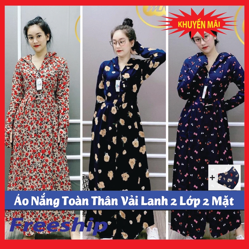 Áo Chống Nắng Nữ Toàn Thân Vải Lanh Nhật 2 Lớp 2 Mặt Tặng Kèm 1 Khẩu Trang Che Mu Bàn Tay Xỏ Ngón Thời Trang Cao Cấp Giá Rẻ Hoạt Hình Nhiều Mẫu Được Chọn Mẫu