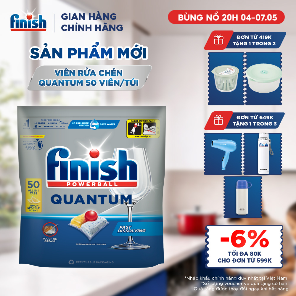 Viên Rửa Chén Bát Finish Powerball Quantum 50 viên