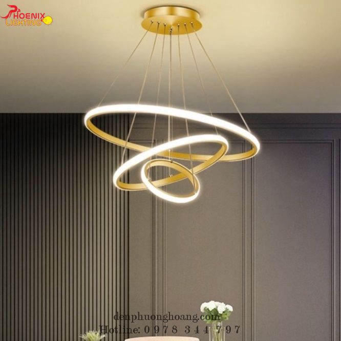 Đèn thả trang trí phòng khách phòng ăn phòng ngủ 3 vòng led - Đèn Phượng Hoàng