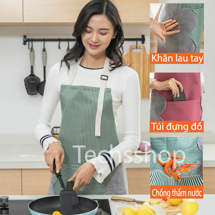 Tạp dề nội trợ dạng yếm có túi sọc caro , chống thấm nước , chống dầu mỡ , có khăn lau tay tiện dụng - Tập dề phụ kiện nấu ăn - Đồ dùng nhà bếp - Quà tặng vợ và mẹ