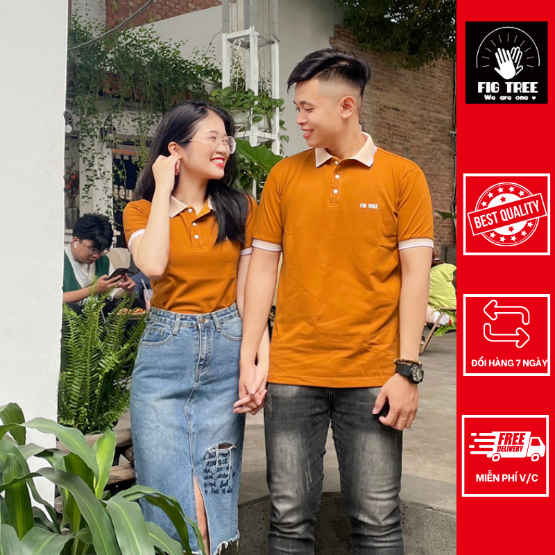 Set áo thun đôi polo Fig Tree màu cam đất siêu hót