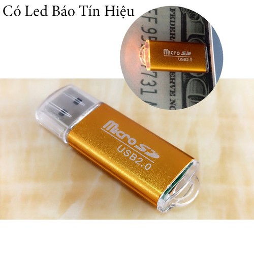 Đầu đọc thẻ nhớ 2.0 micro SD vỏ nhôm xịn, Có Led Báo Tín Hiệu