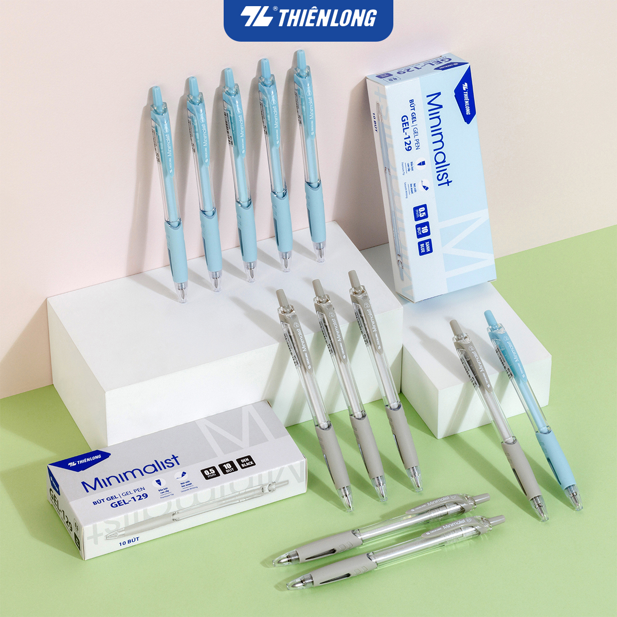  Combo 5 10 20 bút gel Minimalist Thiên Long Gel-129 ngòi 0.5mm thân màu pastel thiết kế trong suốt tối giản hiện đại 