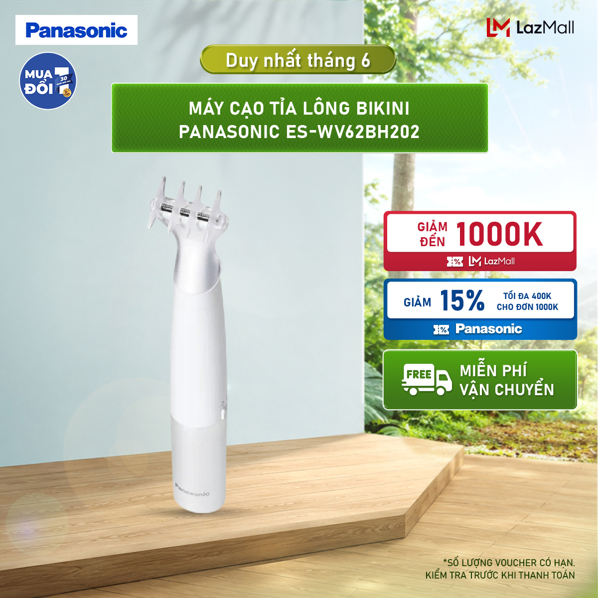 Máy cạo tỉa lông bikini Panasonic ES-WV62BH202 - Cạo nhanh, êm ái, an toàn cho da - Nhỏ gọn - Thiết kế chống nước - Kèm pin - Sản xuất tại Thái Lan