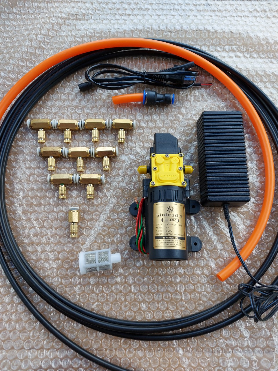 Bộ phun sương tưới lan tự động Bơm đơn SInleader kèm ngồn 10 béc đồng phun sương 15M dây phun sương 1M dây hút lọc rác và phụ kiện