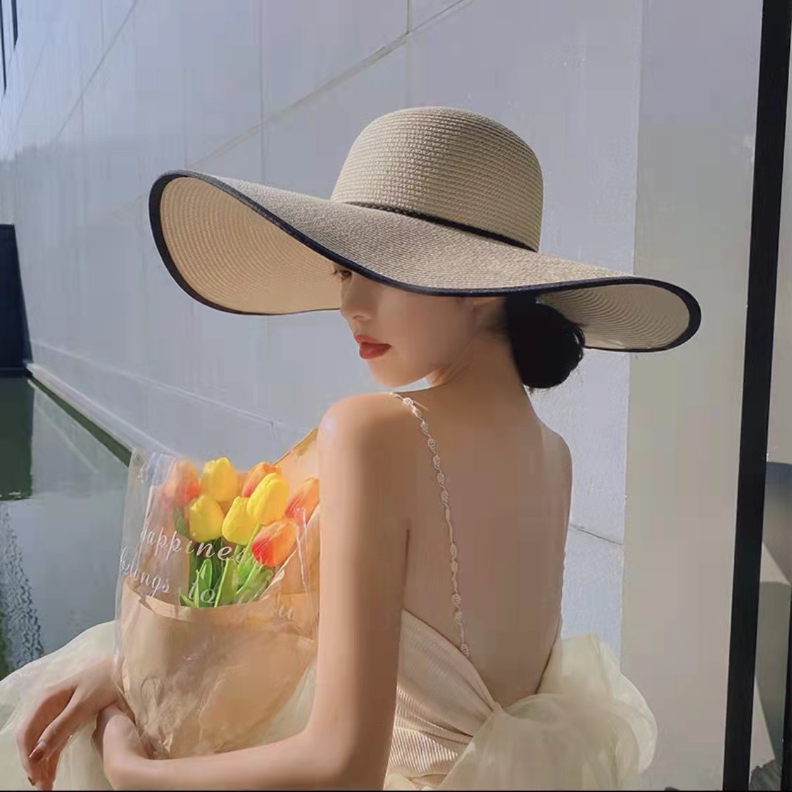 Nón cói vành rủ 50cm phối viền
