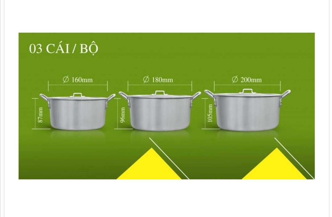 Bộ 3 nồi nhôm quai tròn xi bóng t3 nhỏ Kim Hằng