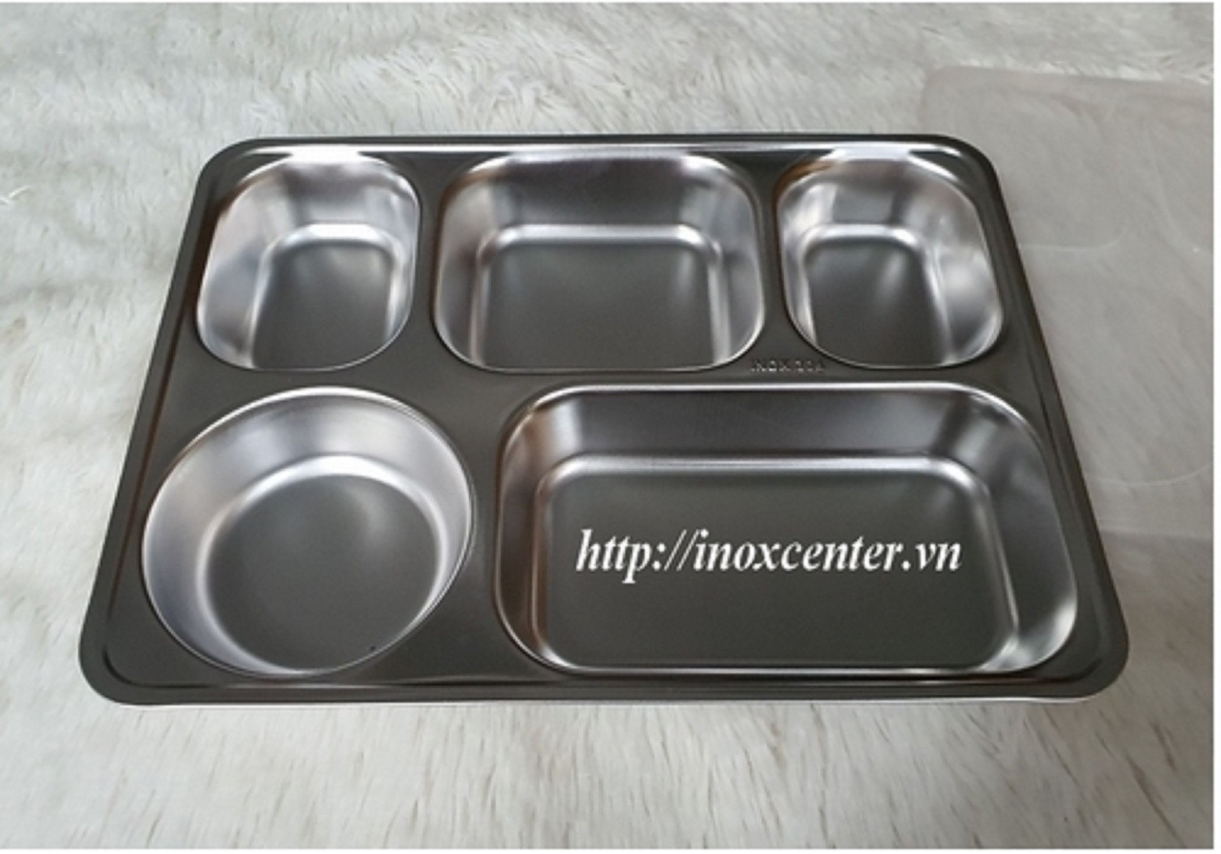 Khay cơm inox , có thể dùng làm khay ăn dặm, khay đựng thức ăn - 5 ngăn, inox 304 sll, kt:33x25x4 cm
