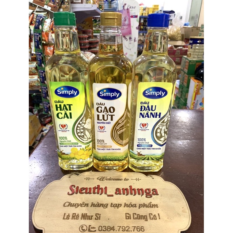 Dầu ăn Simply đậu nành , Hạt cải và Dầu gạo 1 Lít