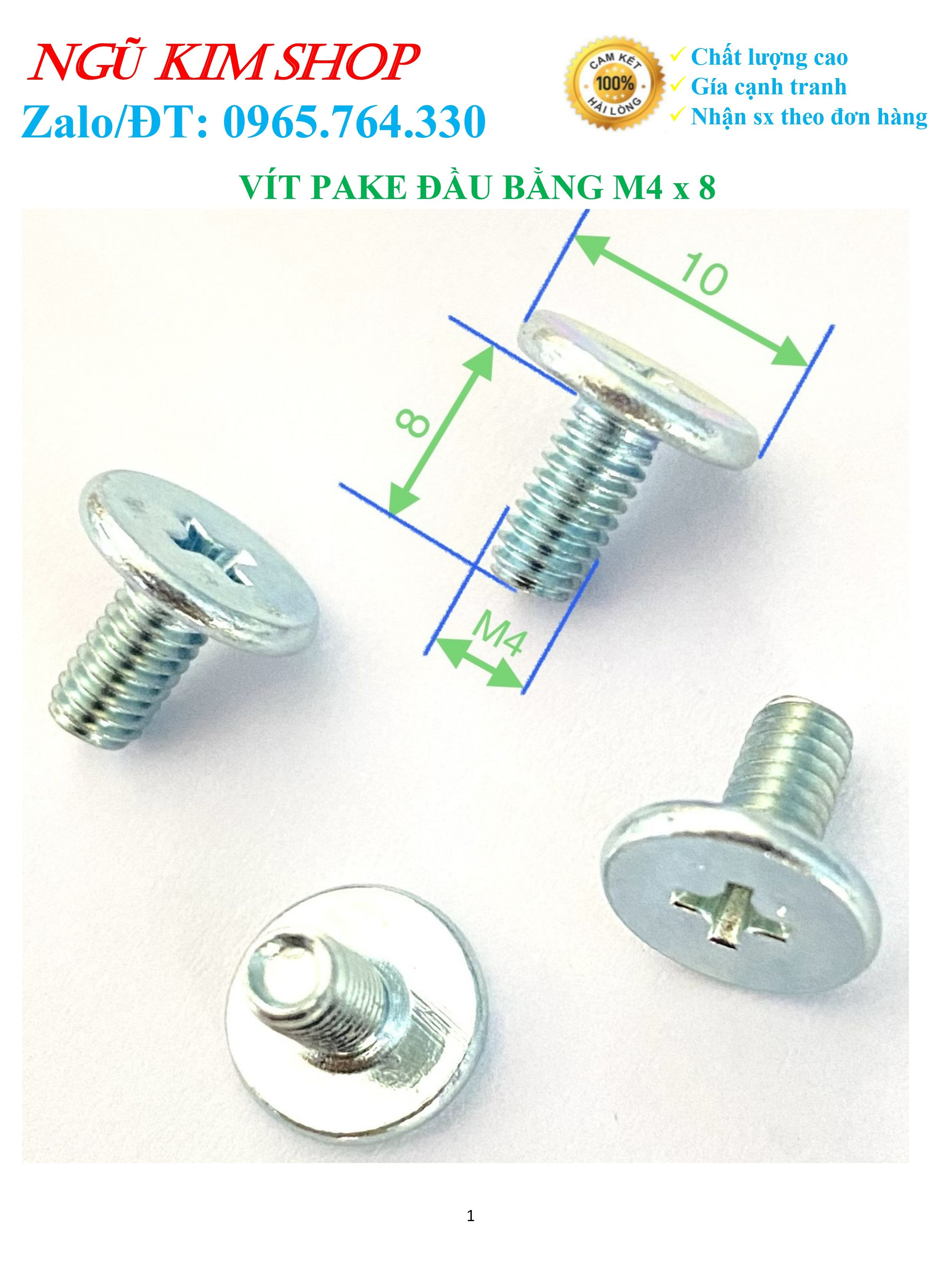 Vít pake đầu bằng m4 x 8 _ bịch 100 con