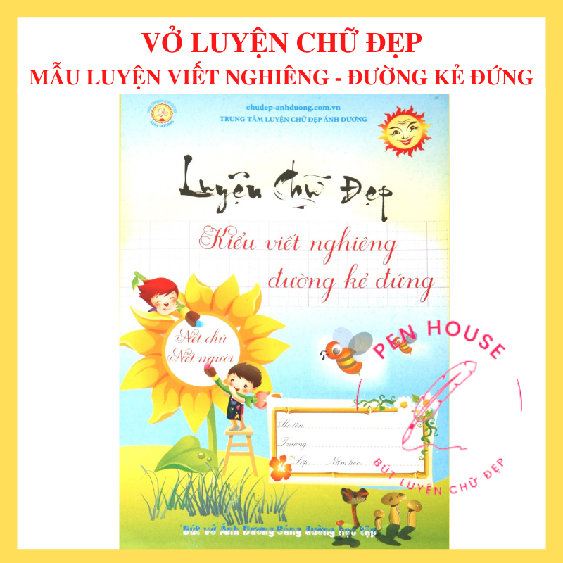 Vở luyện chữ đẹp mẫu viết nghiêng trên dòng kẻ đứng thanh đậm cơ bản