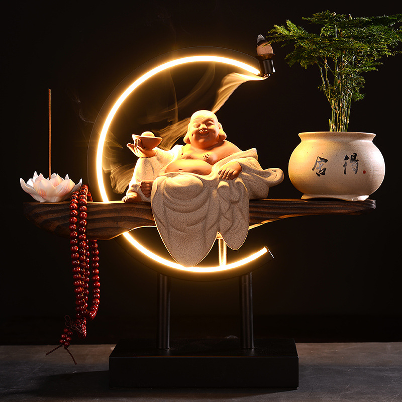 Thác khói trầm hương đèn led phật di lặc size lớn - decor trang trí nhà cửa, cửa hàng, phòng làm việc, spa , quà tân gia, quà mừng khai trương ý nghĩa phong thủy, may mắn