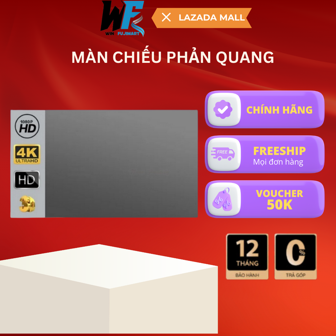 Màn chiếu phản quang dán tường cao cấp, Màn chiếu phản quang 100 inch, 120 Inch độ tương phản cao chống ánh sáng có thể gấp gọn được bán tại WIN FUJIMART