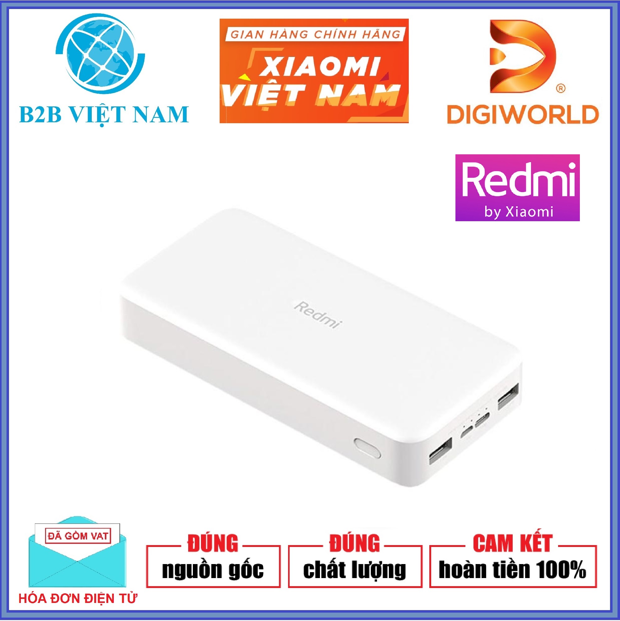 Sạc dự phòng Xiaomi Redmi 20000 mAh - Sạc nhanh Max 18W - Input: Micro USB & Type-C / Output: USB-A x2 - Bản Quốc tế