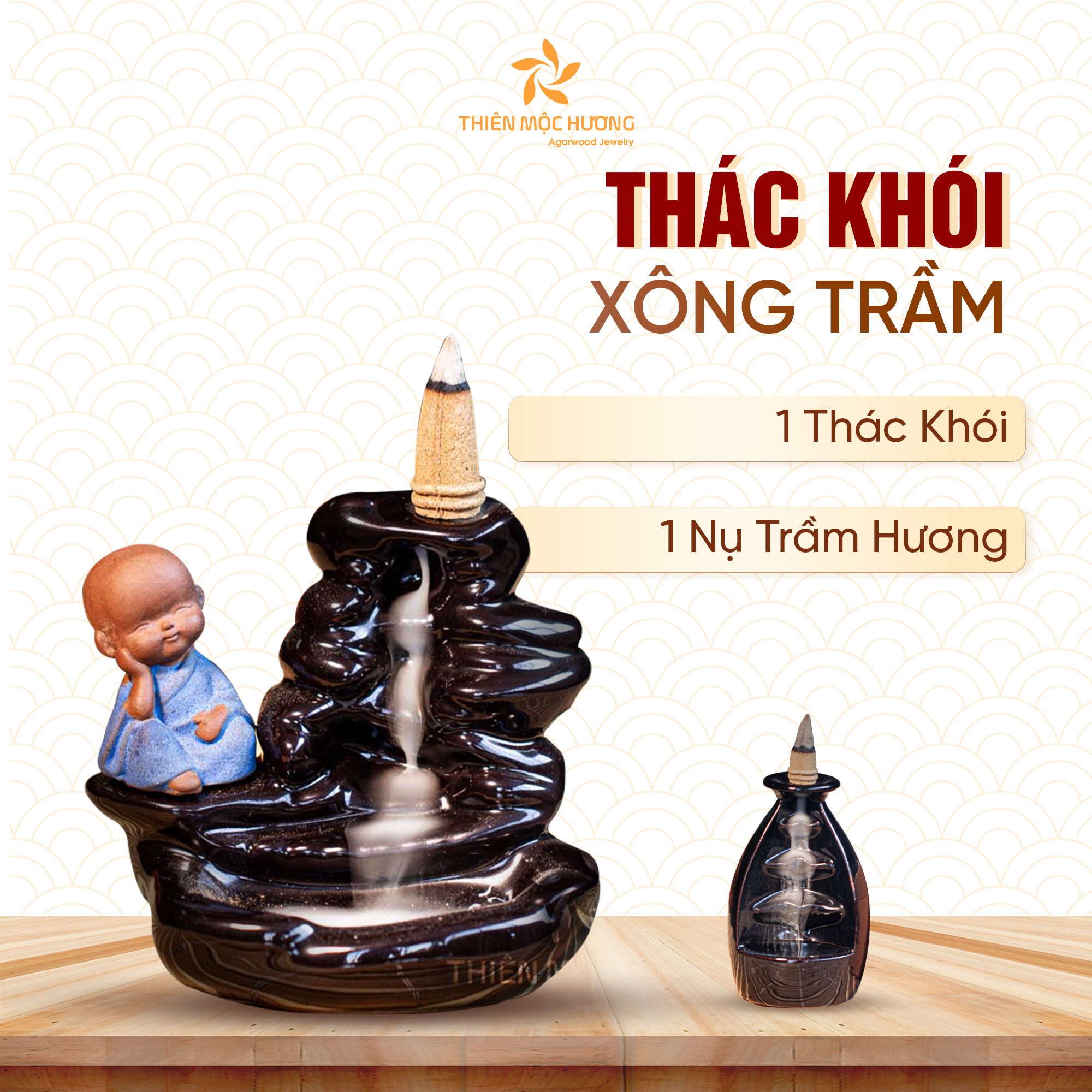 Thác khói trầm hương Thiên Mộc Hương tặng 1 nụ trầm khói ngược cao cấp, xông nhà, văn phòng, mùi dễ chịu, không kích mũi