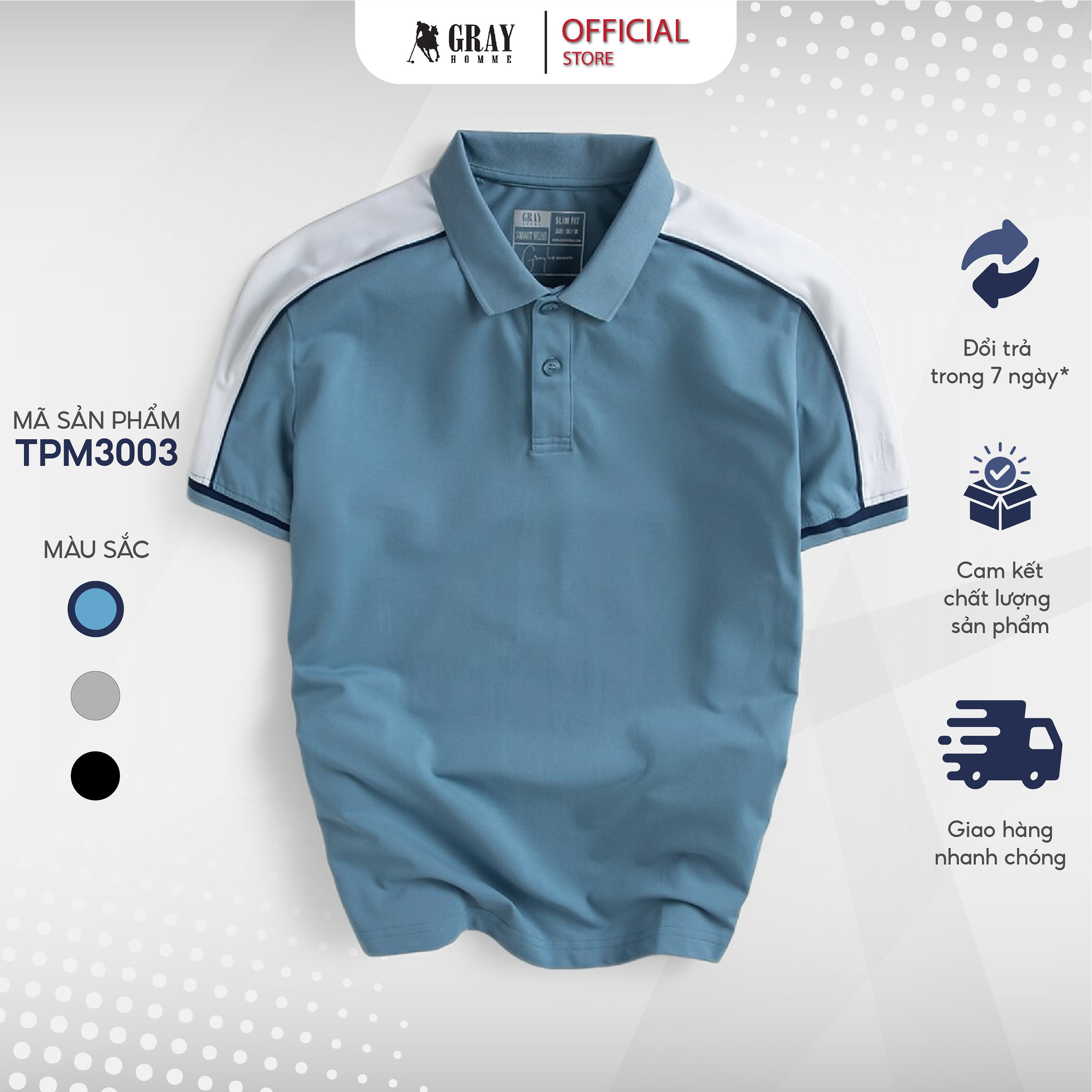 Áo Polo Nam Có Cổ Áo Thun Nam Ngắn Tay GRAYHOMME Phối Màu Tay Áo Trẻ Trung, Năng Động (TPM3003)