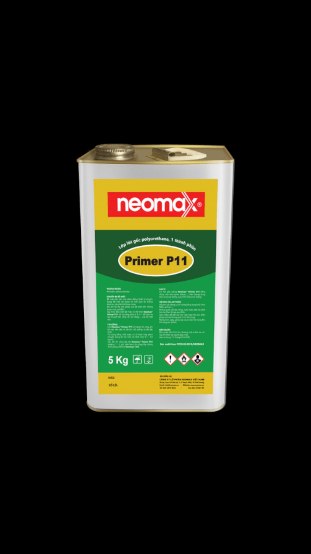 Neomax Primer P11 - Hộp 5Kg - Lớp Lót Gốc Polyurethane, Một Thành Phần, Dạng Lỏng Màu Vàng Nhạt. Được Dùng Trước Khi Thi