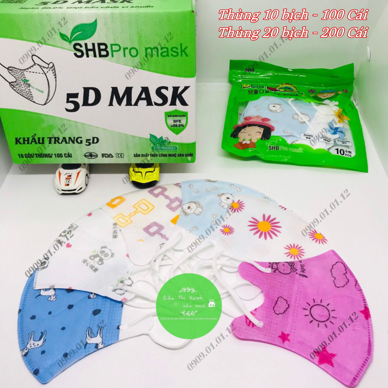 (Thùng 100 cái) Khẩu trang 5D trẻ em SHB Promask chính hãng, 5d cho bé từ 3 - 7 tuổi