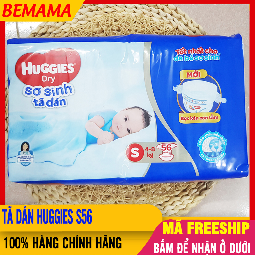 [Mẫu mới Tràm Trà] Tã Dán Sơ Sinh HUGGIES 54 Miếng Thoáng Khí, Mềm Mại, An Toàn Cho Da Bé - Tả Dán Sơ Sinh, Tã Dán Sơ Sinh Huggies, Tã Cho Bé BEMAMA - Tã Dán Huggies S54 - 8935107202427
