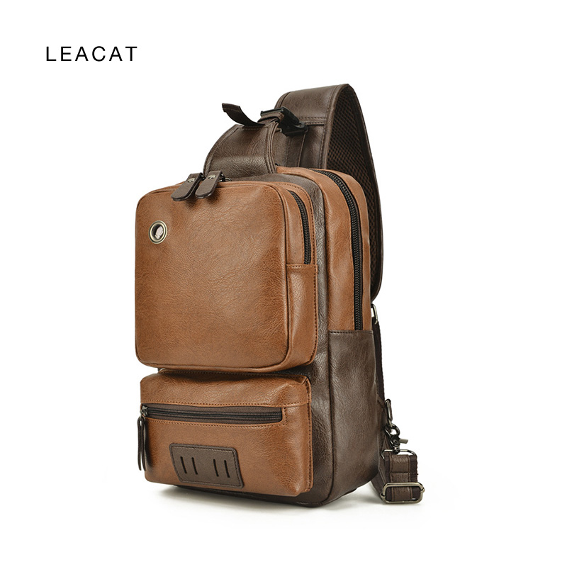 Leacat crossbody bag soft leather waterproof Retro multifunctional chest