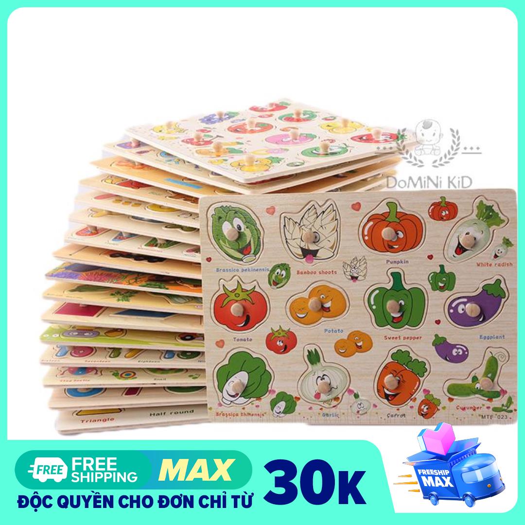 [HCM]Bảng gỗ ghép hình có núm gỗ cho bé học tiếng anh