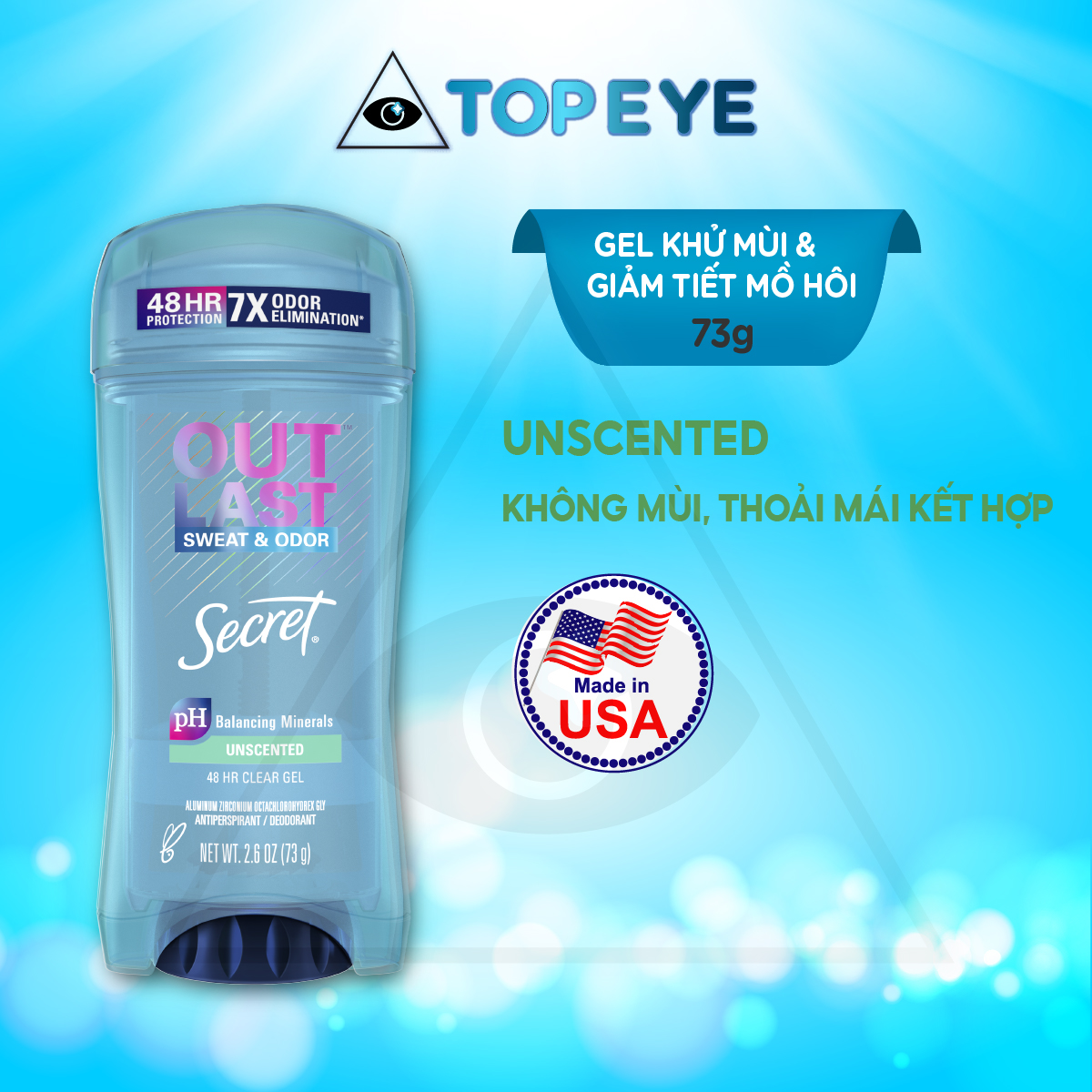 Lăn khử mùi Secret Mỹ giảm tiết mồ hôi nữ 45g 73g dạng Gel Sáp khác biệt Powder Lily Lavender Clean - TOP EYE