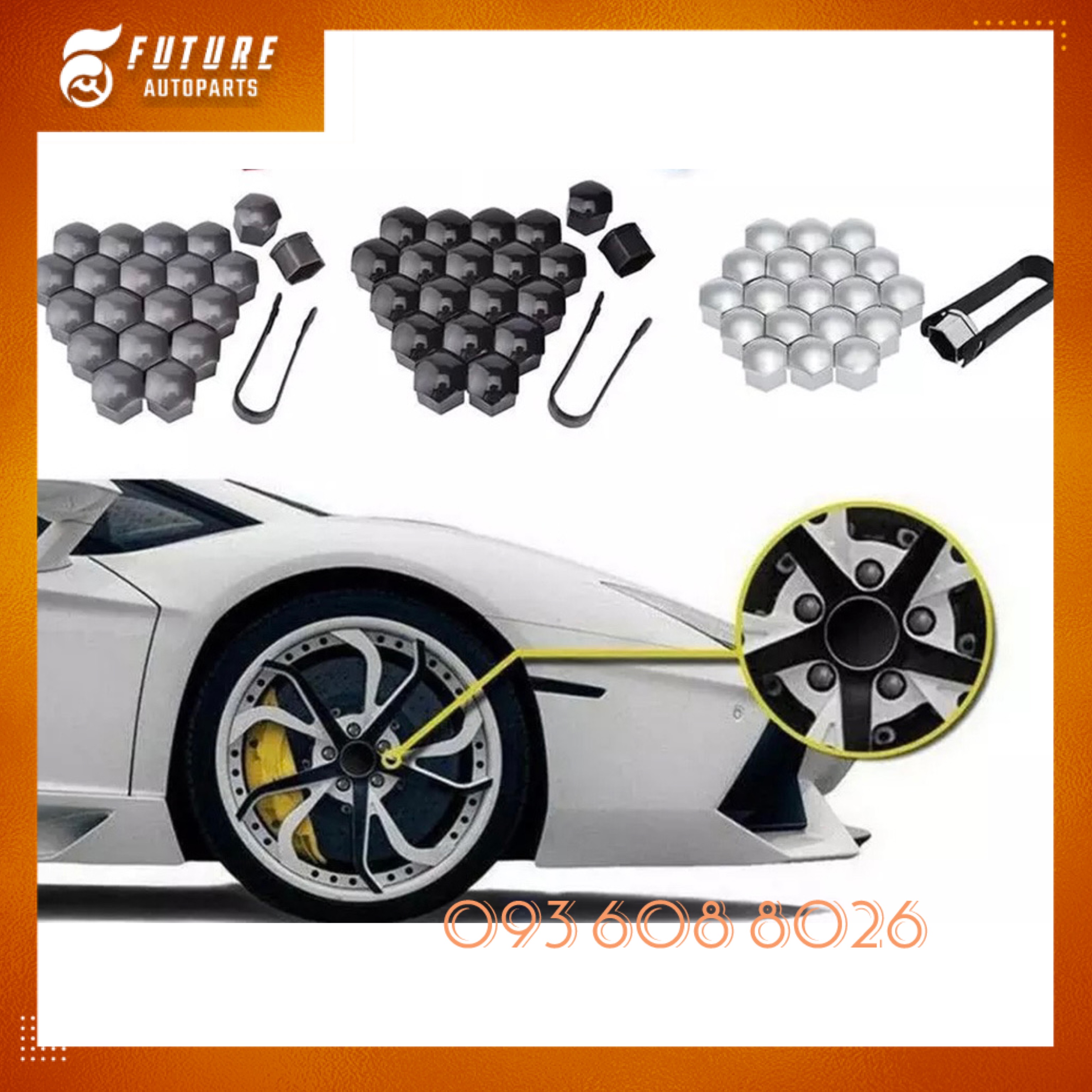 Bộ 20 chiếc chụp nhựa cỡ 21 mm kèm kẹp tháo lắp bảo vệ ốc bánh xe - Future Autoparts