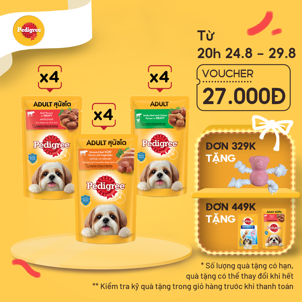 Pedigree® thức ăn cho chó lớn dạng sốt mix 3 vị 130g - bò hầm rau củ & gà nấu sốt & gan nướng