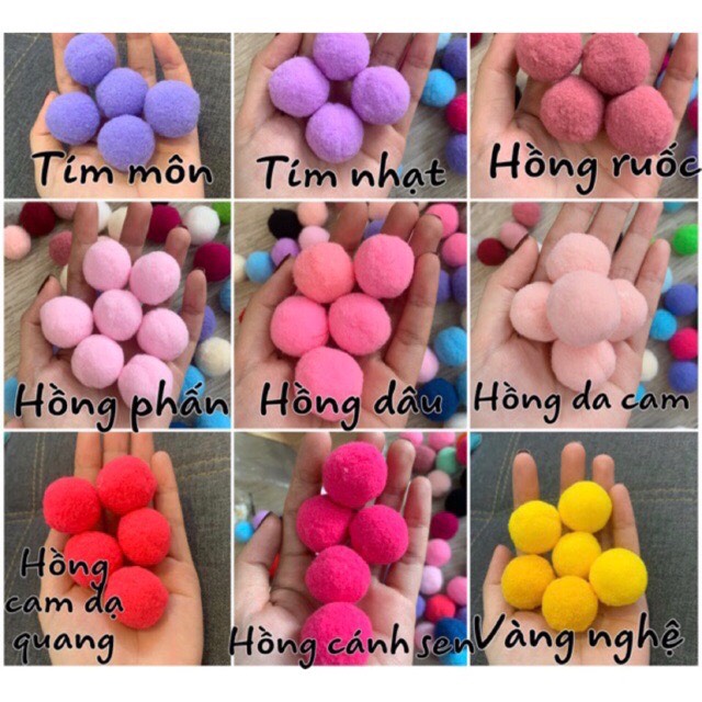 100 Viên Pom Pom 2cm , 3cm - pompom- viên bông gòn nhiều màu trang trí- viên pompom màu