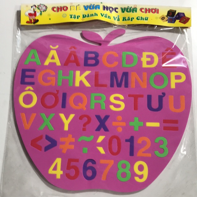 Đồ chơi bảng chữ số tập đánh vần và ráp chữ quả táo bằng mút xốp