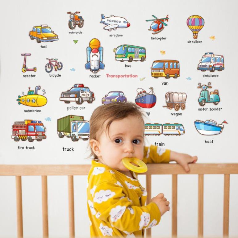 Decor Decal Trang Dán Tường Tiếng Anh Các Loại Phương Tiện Giao Thông