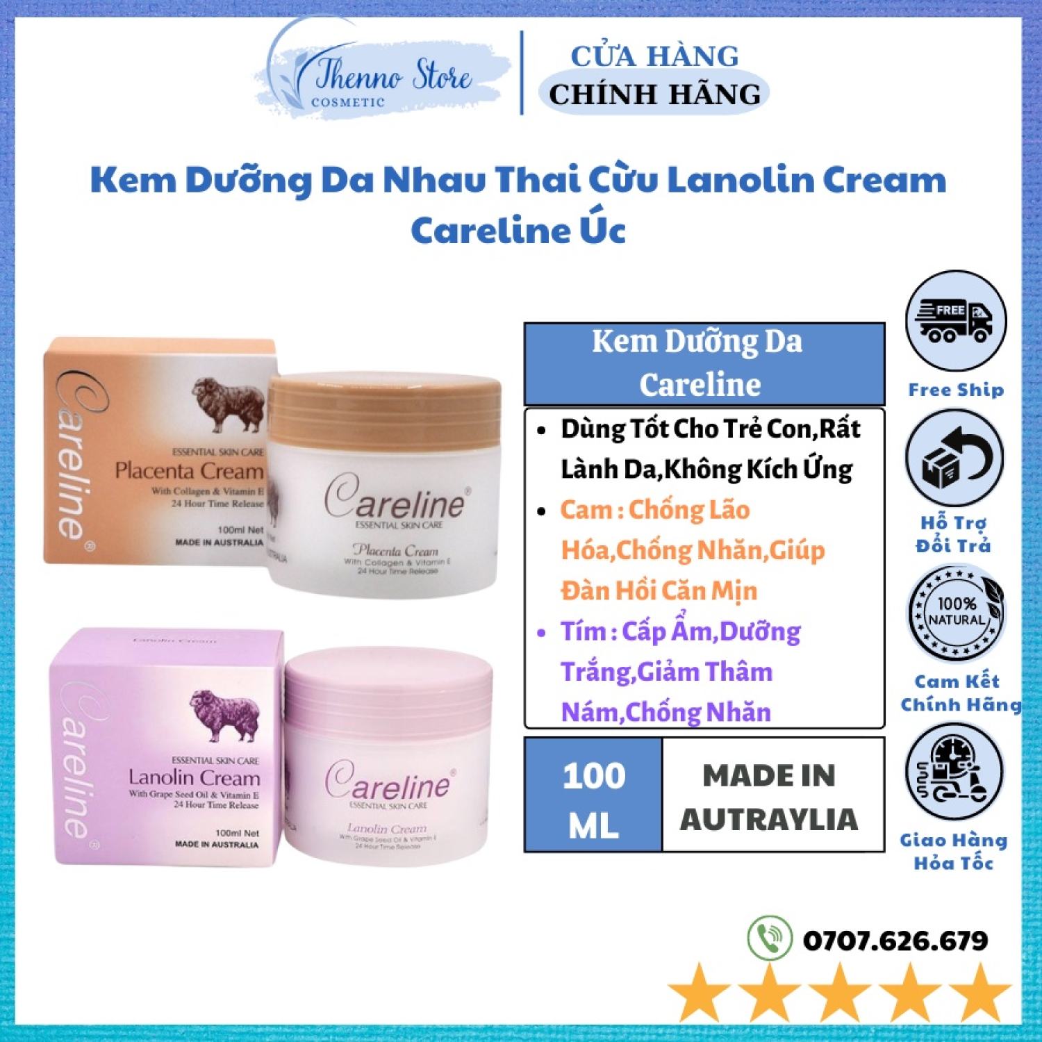 Kem Dưỡng Da Nhau Thai Cừu Lanolin Cream Careline Úc