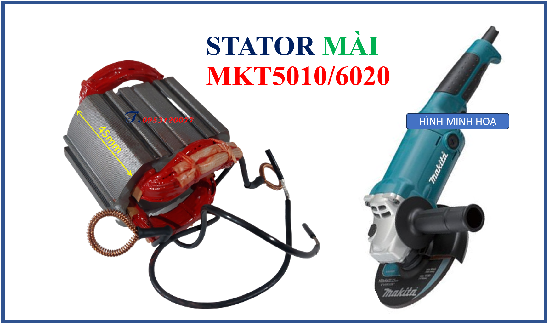 Stator máy mài góc makita 5010-6010-6020, cuộn điện máy makita 125, bin vỏ mkt 5010-6010-6020