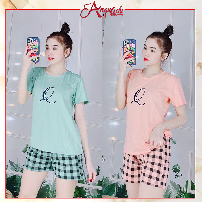 Đồ bộ nữ mặc nhà anquachi đẹp thun cotton nữ mặc ngủ ở nhà dễ thương quần đùi cute a064