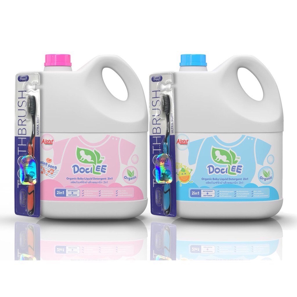 [Mẫu Mới]Nước Giặt Xả Quần Áo Em Bé 2in1 Docilee Thái Lan Can 3L Tặng bàn chải