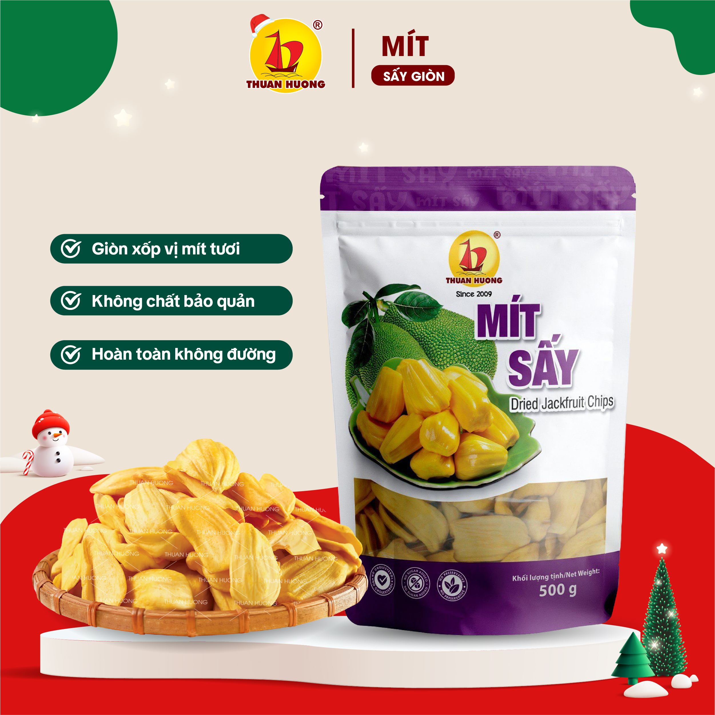  Mít sấy giòn nguyên cánh Thuận Hương 500g 200g - Đồ ăn vặt trái cây sấy - Mít sấy không đường - Hàng xuất khẩu loại 1 