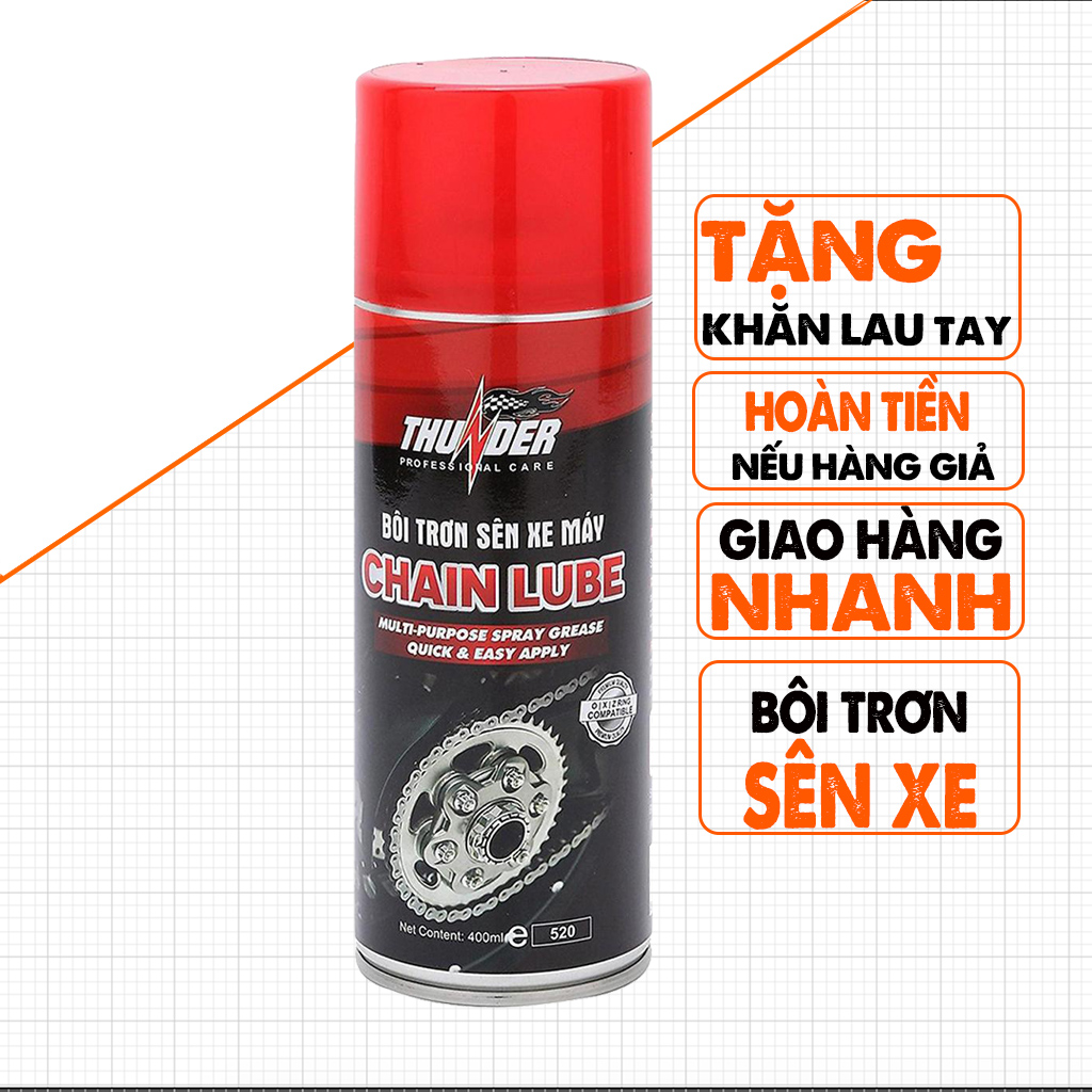 Chai Dưỡng sên Thunder Chain Lube, Giúp Bôi Trơn, Bảo Vệ Xe Sên Trần Không Bị Rỉ Sét, 500km Xịt 1 Lần