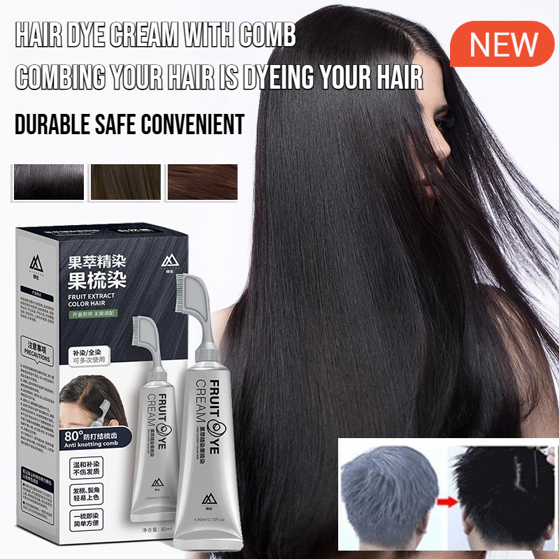 Black Fruit Dyeing Cream With Comb Natural Fruit Hair Dye Unisex Hair Dye for Gray Hair Coverage