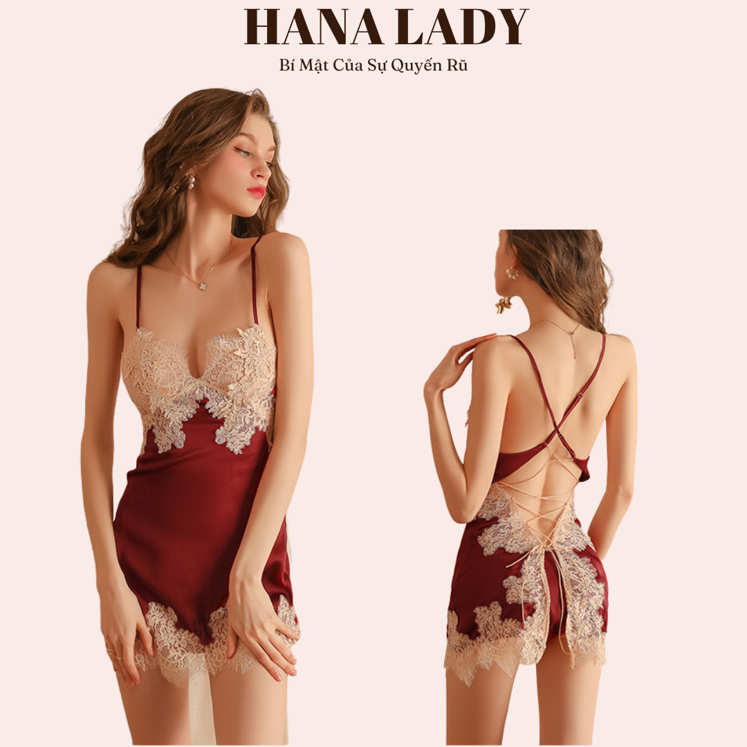 Váy ngủ sexy, đầm ngủ lụa xẻ tà đan dây cao cấp mặc nhà VN510.