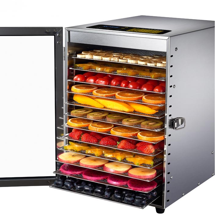 Máy Sấy Thực Phẩm Inox 12 khay sấy - ST06, điều khiển cảm ứng nhiệt độ chính xác, sấy khô thực phẩm cơ chế đối lưu, kính cường lực cách nhiệt quan sát quá trình sấy dễ dàng, tay cầm nắm cách nhiệt, hàng chính hãng