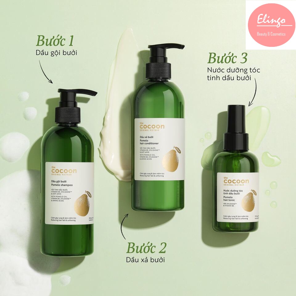 Combo chăm sóc tóc tinh dầu bưởi cocoon: dầu gội 310ml + dầu xả 310ml + nước xịt dưỡng tóc pomelo 140ml