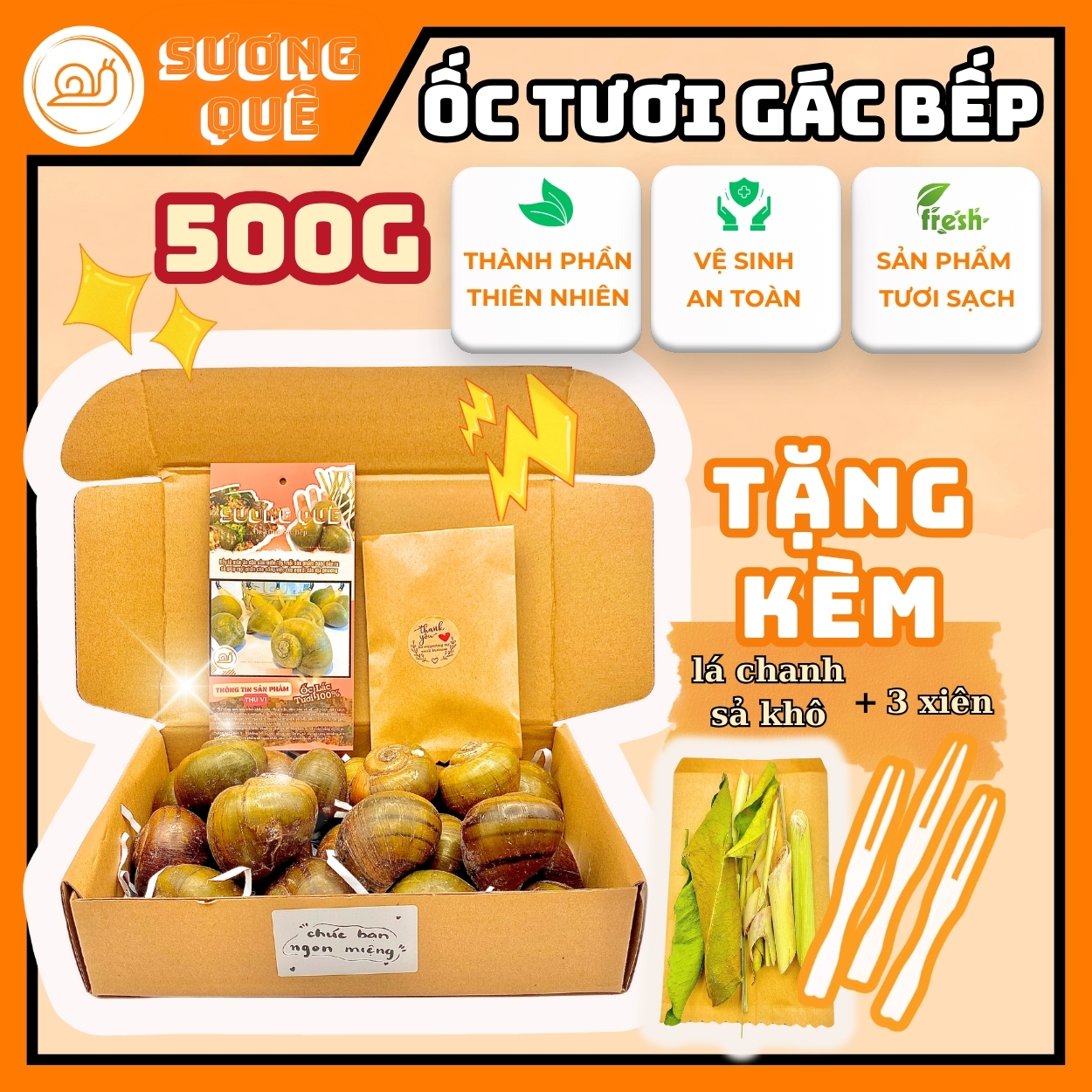 Ốc gác bếp hộp giấy 500g đặt sản miền tây | Ốc lác tươi sạch treo giàn bếp thơm ngon giòn giọt, hải 