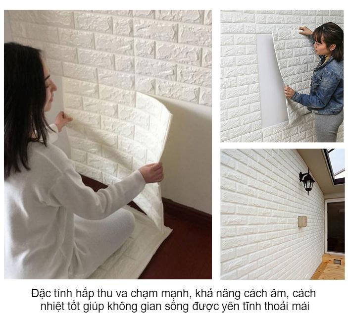 Combo 10 Miếng xốp dán tường giả gạch 3D phong cách Hàn Quốc - khổ