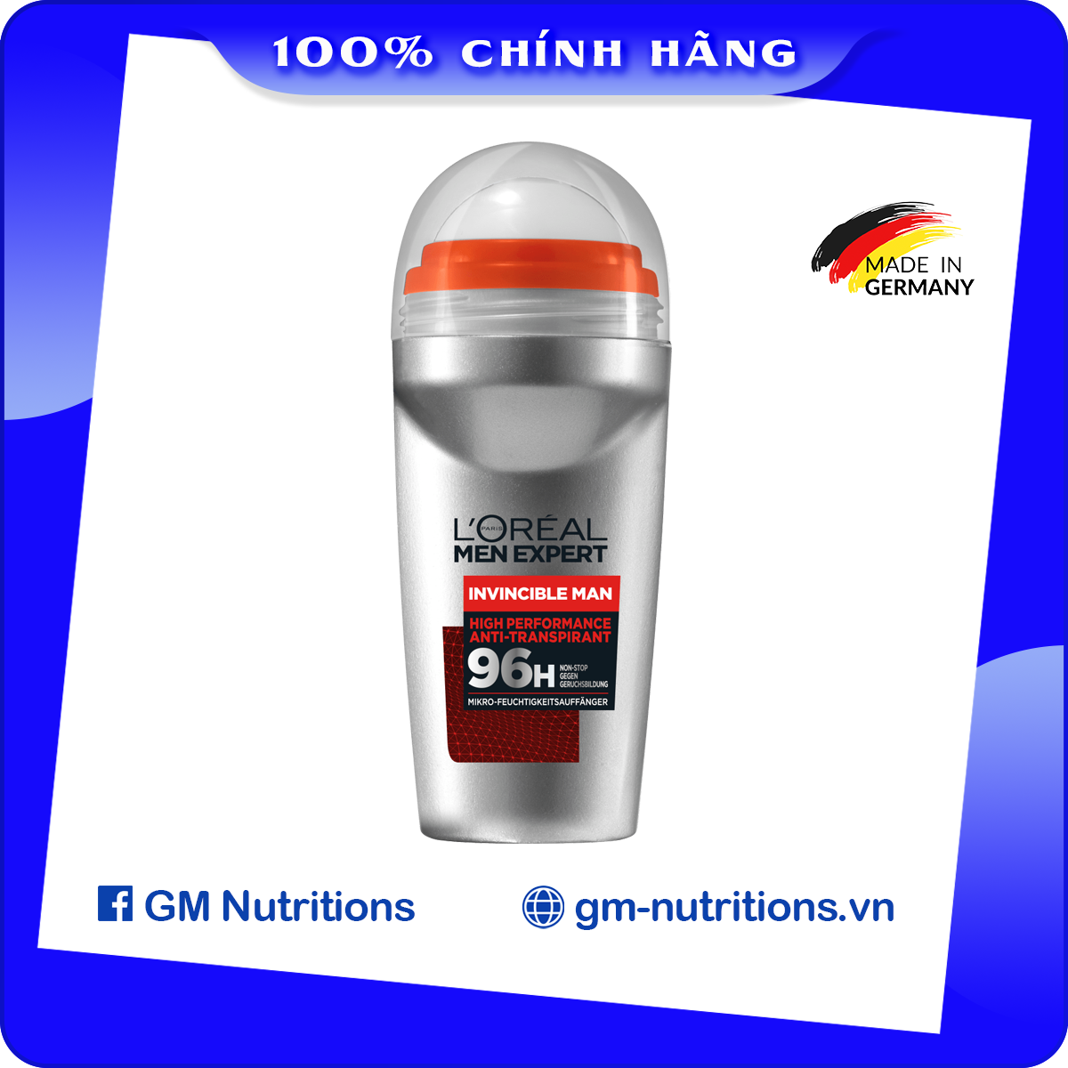 Lăn khử mùi Loreal Men Expert Invincible Man 96h Non Stop, 50ml