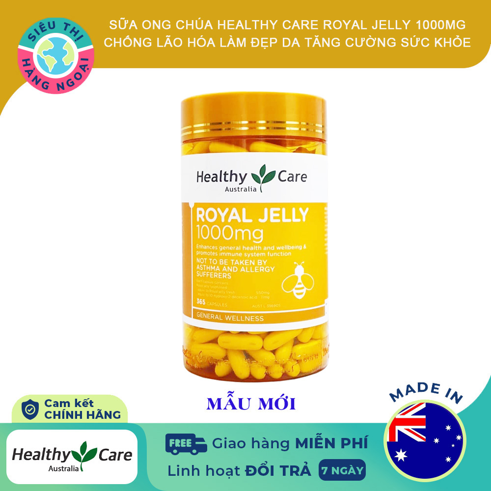 Sữa ong chúa Healthy Care 1000mg 365 viên [Duy trì sắc đẹp;Trẻ hóa;An thần;Ổn định sinh lý...] Hàng ÚC được bán bởi Siêu Thị Hàng Ngoại