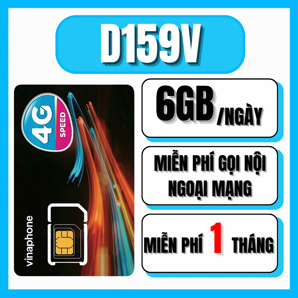 (SIÊU ƯU ĐÃI) Sim 4G Vinaphone D159V Sẵn 1 Tháng Đầu Không Cần Nạp Tiền - Truy Cập Data Tốc Độ Cao 6GB/ngày - Miễn Phí Nghe Gọi Nội Mạng, ngoại Mạng, SMS | FREESHIP - CHƯA KÍCH HOẠT.