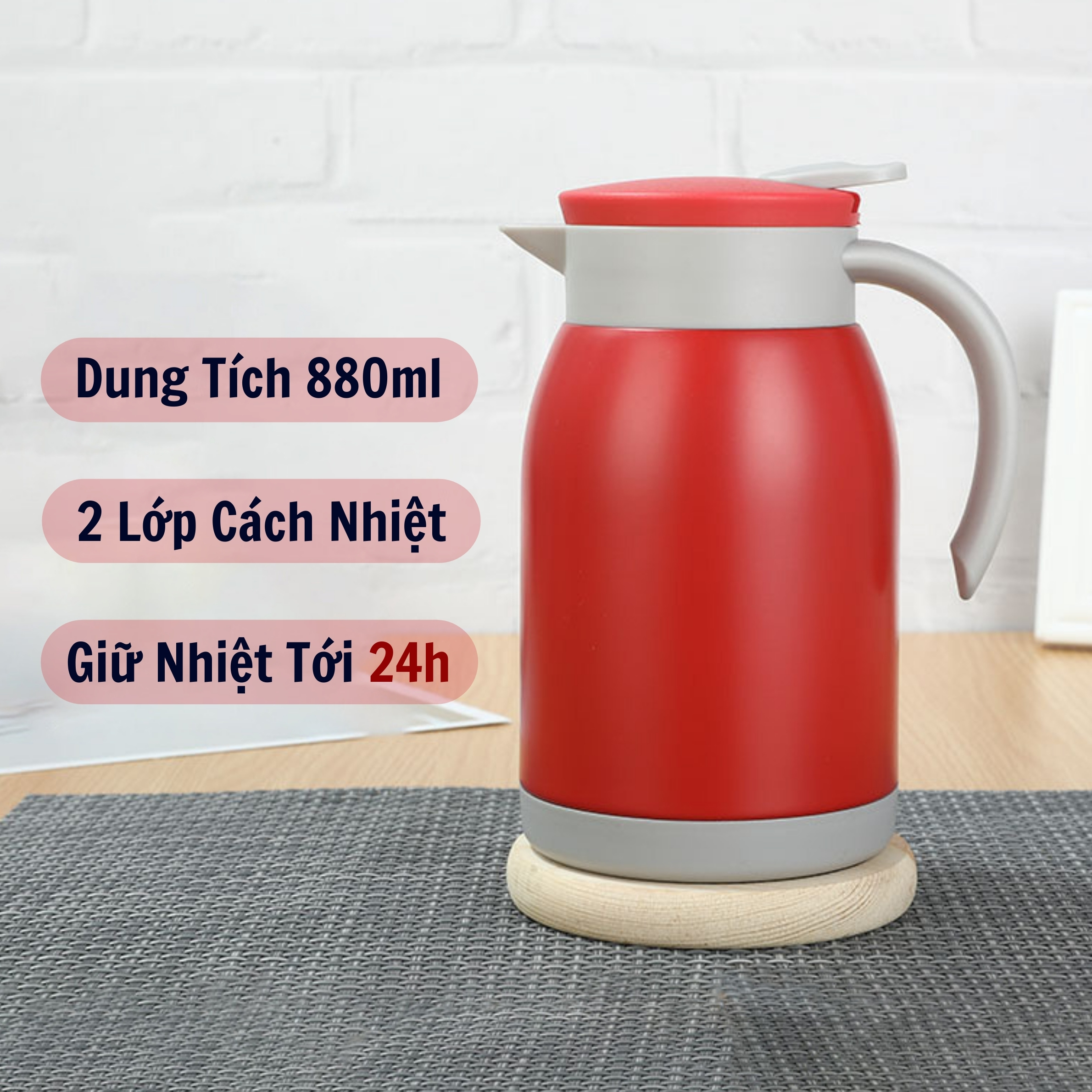Bình giữ nhiệt, ấm pha trà giữ nhiệt chân không 2 lớp cách nhiệt cao cấp dung tích 880ml LAMITA BGN21
