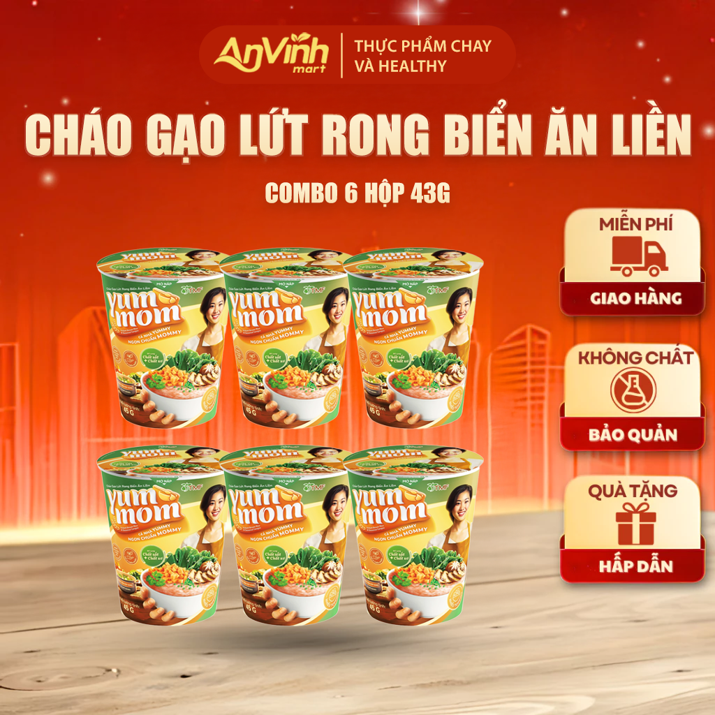 COMBO 6 ly Cháo gạo lứt rong biển yến mạch ăn liền 45g Yum Mom TÂM MINH FOODS